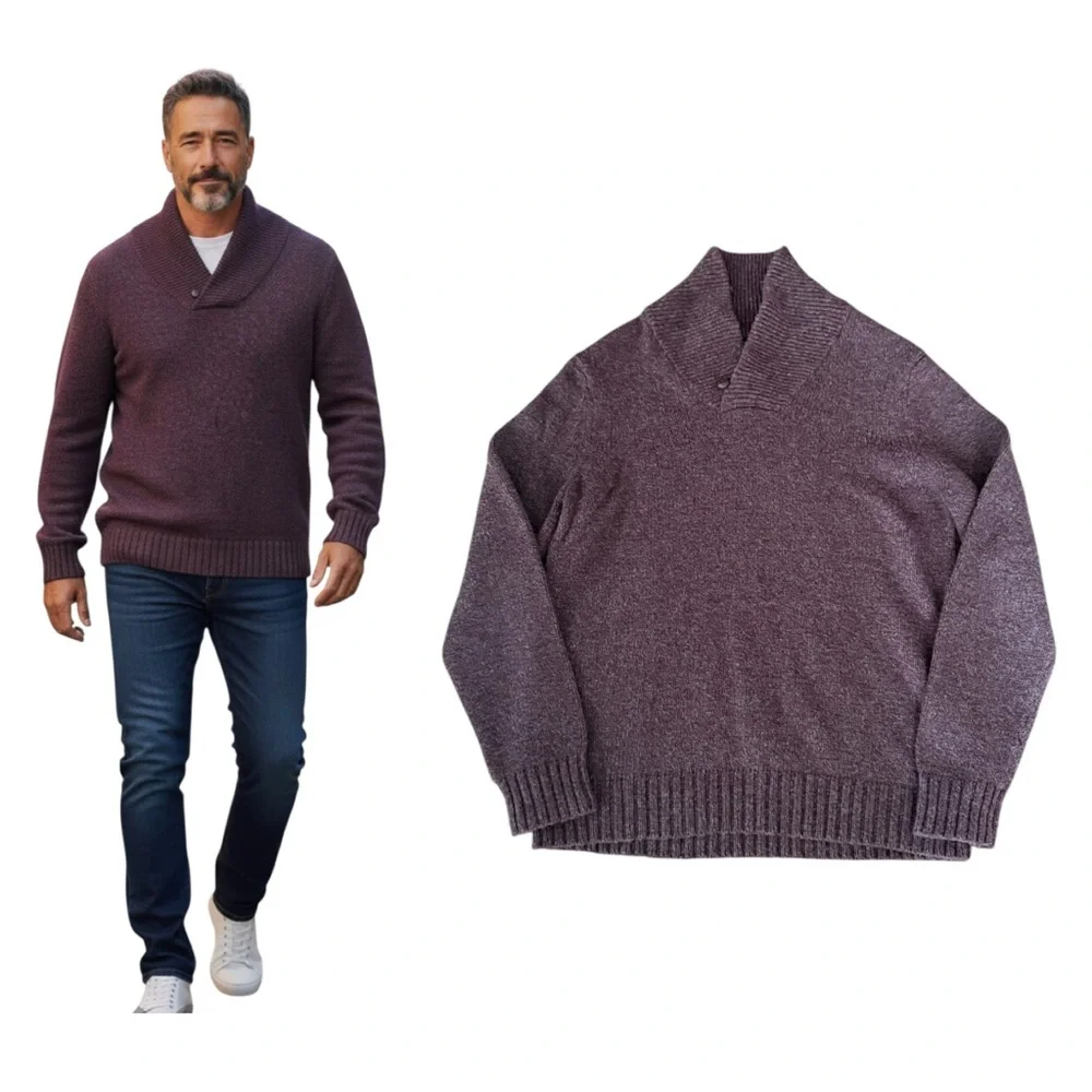 Banana Republic Men's Shawl Collar Sweater Plum Heather Cotton Blend Size Large
